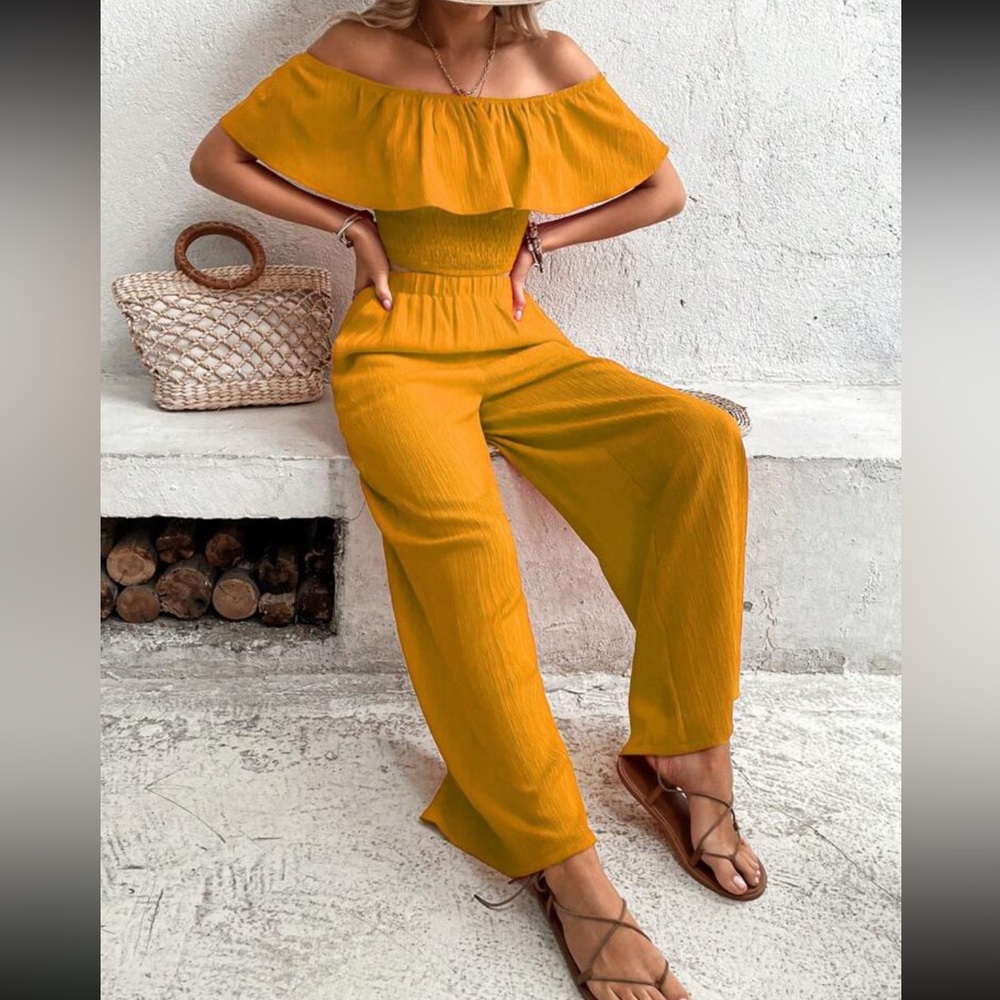 Boho off shoulder crop top and wide leg pants - Picture 5 of 6